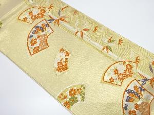 竹笹に地紙・蝶・花模様織り出し袋帯